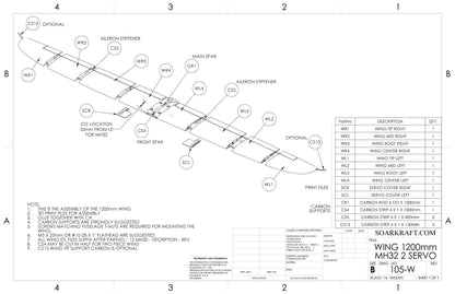 Wing 1200mm 2 Servo - MH32 Airfoil